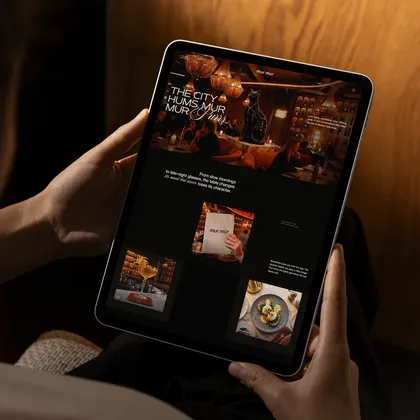 mur mur restaurant landing page on a tablet