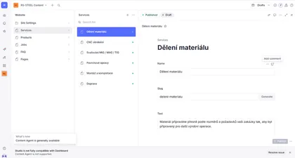 Admin panel for editing website content